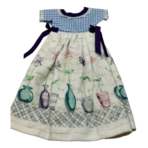 Decorative Kitchen Hand Towel Dress With Floral Print & Gingham Top white READ - Picture 1 of 9